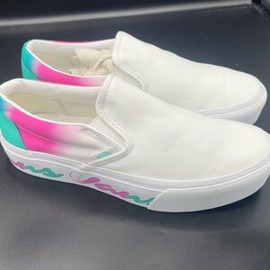 Vans Slip-On Spring Fade White, Pink & Green Platform